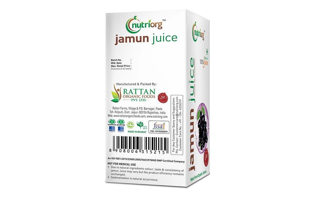 Nutriorg Jamun Juice (Indian Blackberry)   Box  500 millilitre